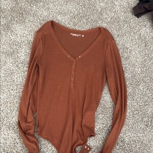 Abercrombie & Fitch Brown Fitted Long Sleeve Bodysuit